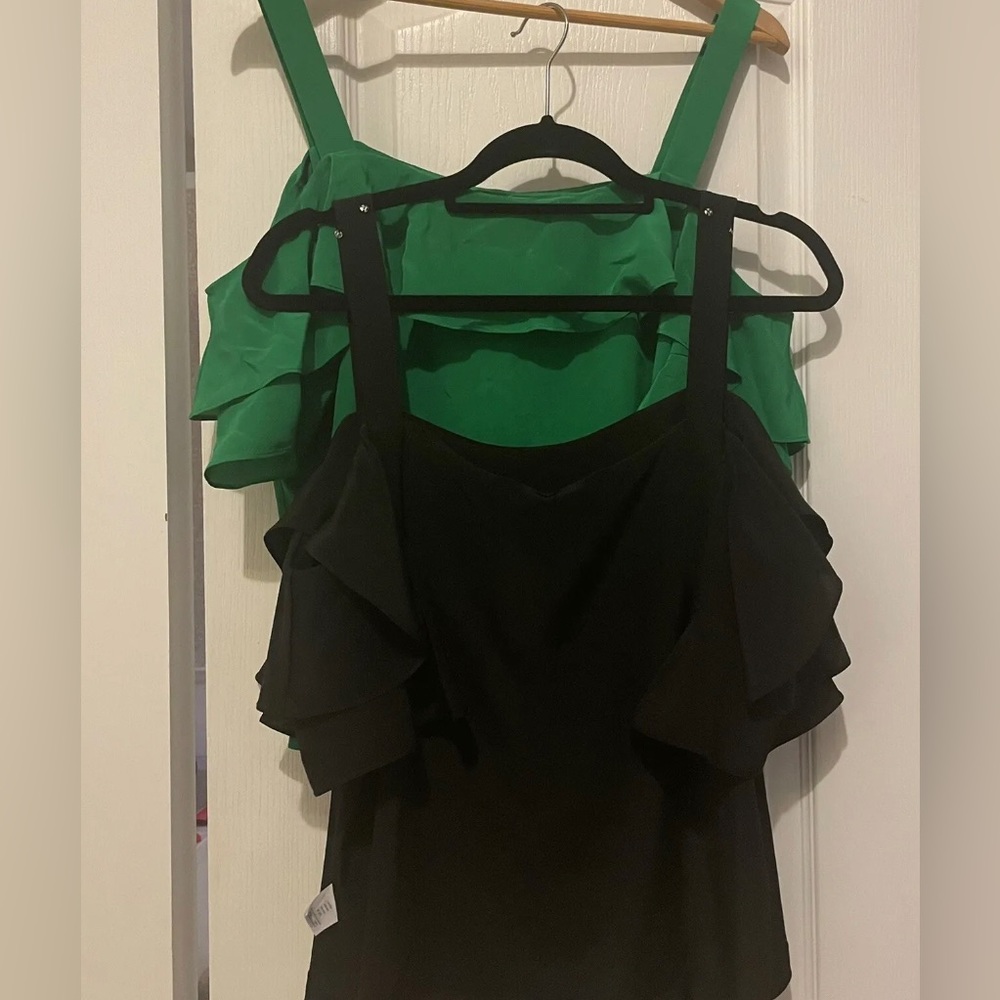 Two J. Crew silk off shoulder shirt sleeve blouse. 

Both in perfect condition.